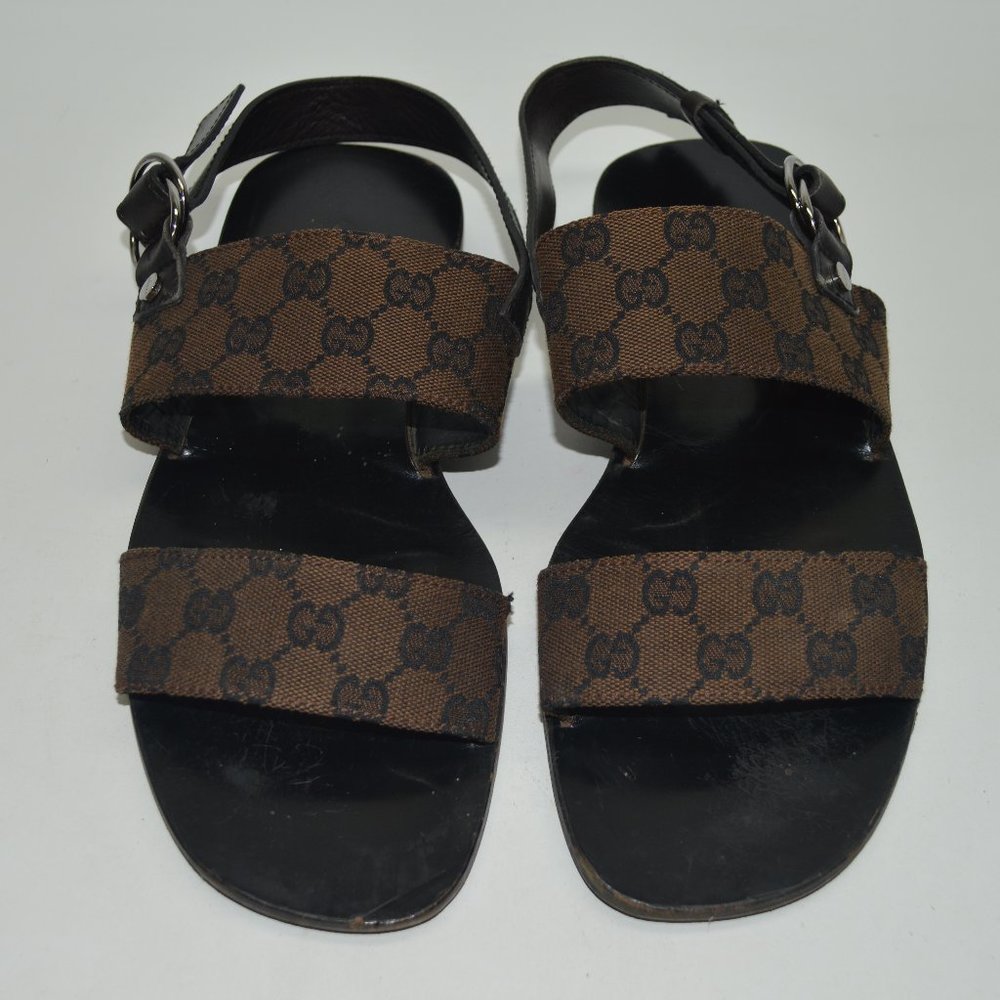 Gucci Brown and Black Monogram Sandals